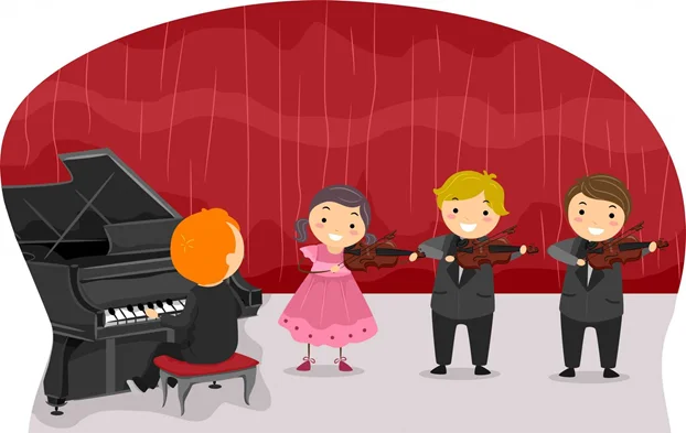 tudents playing their instrument on the summer recital